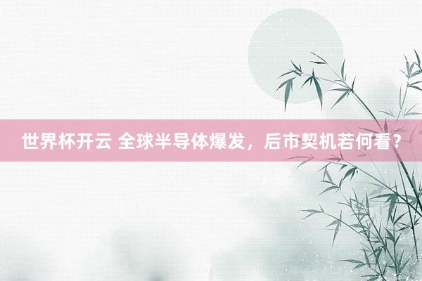 世界杯开云 全球半导体爆发，后市契机若何看？