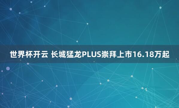 世界杯开云 长城猛龙PLUS崇拜上市16.18万起