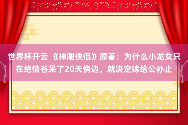 世界杯开云 《神雕侠侣》原著：为什么小龙女只在绝情谷呆了20天傍边，就决定嫁给公孙止