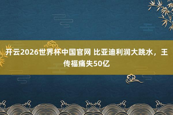 开云2026世界杯中国官网 比亚迪利润大跳水，王传福痛失50亿