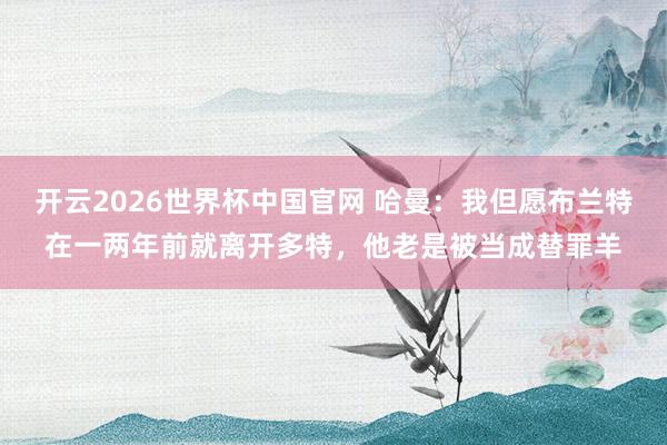 开云2026世界杯中国官网 哈曼：我但愿布兰特在一两年前就离开多特，他老是被当成替罪羊