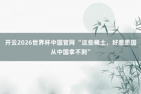 开云2026世界杯中国官网 “这些稀土，好意思国从中国拿不到”